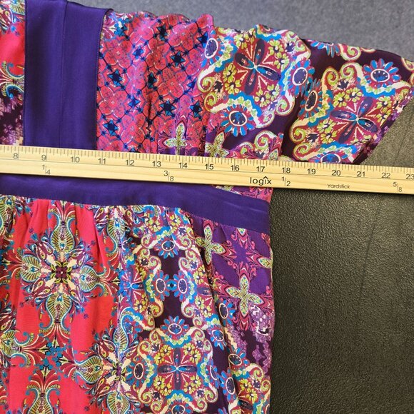 Garnet Hill Womens 12 Dressy Office Career Floral Silk Tunic Babydoll Top V-Neck - Picture 9 of 10